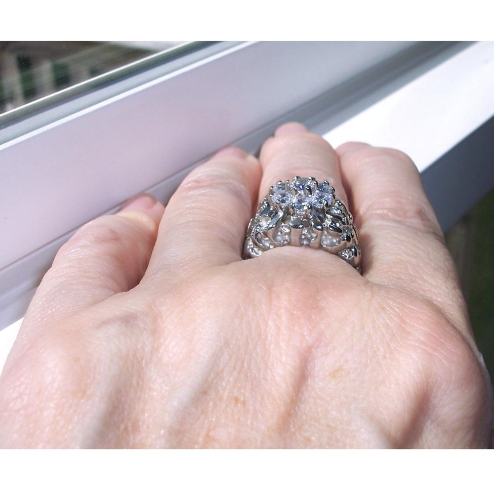 STAINLESS STEEL Men's Nugget CZ Cluster Ring - Picture 5 of 12